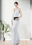 Ingrid | Mermaid V Neck Backless White Sequin Formal Dress - White - PROMDRESS Club