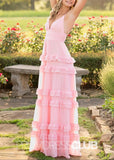 Irene | Tiered Ruffles Pink Chiffon Prom Dress - Pink - PROMDRESS Club