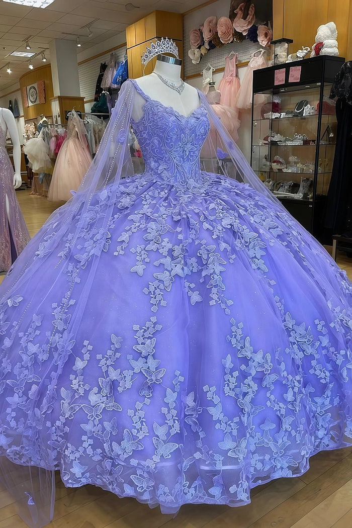 Iris | Gorgeous Light Purple Quinceanera Dress with Corset and Lace Design - Light Purple - PromDressClub