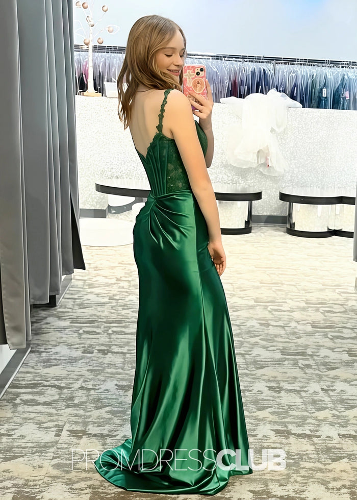 Iris |Long Green Prom Dresses Stores With Mermaid Strepless Lace Side Slit - Price #price_variant_lowest# - Green - PromDressClub