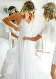 Irma | Elegant Spaghetti Straps Lace and Chiffon Beach Wedding Dress - White - PROMDRESS Club