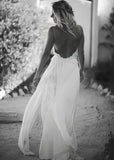 Irma | Elegant Spaghetti Straps Lace and Chiffon Beach Wedding Dress - White - PROMDRESS Club