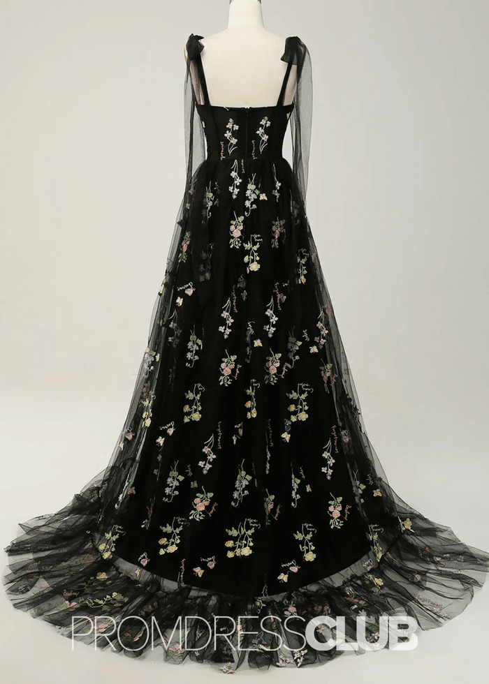 Isabel | Embroidery Corset Black Floral Long Prom Dress - Price #price_variant_lowest# - Black Floral - PromDressClub