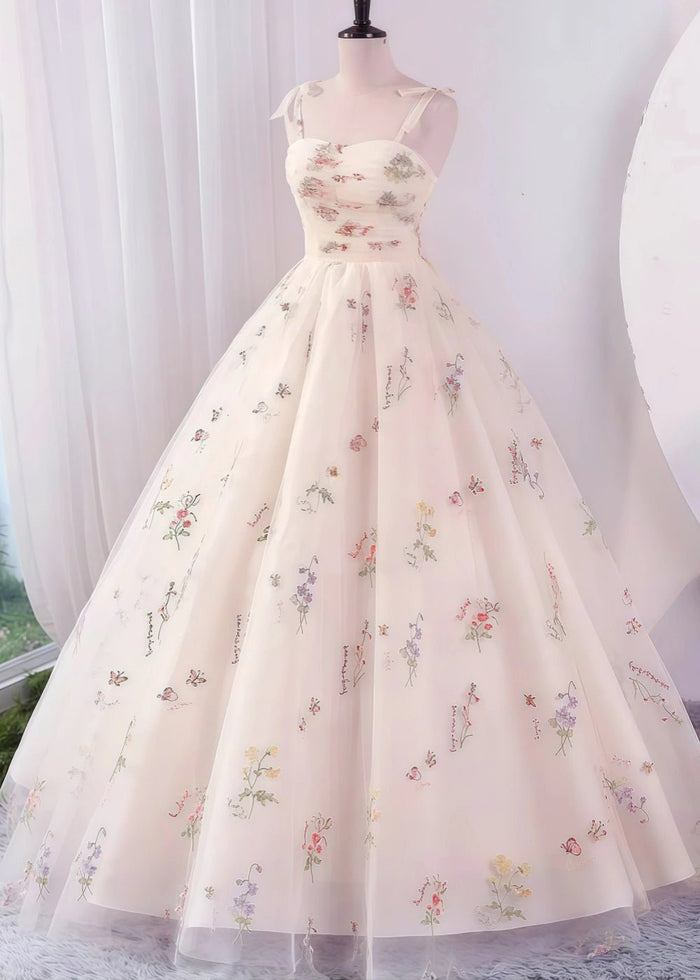 Isabel | Exquisite Elegant Champagne Floral Sweetheart Neck Corset Wedding Dress with Bow - Champagne Floral - PromDressClub