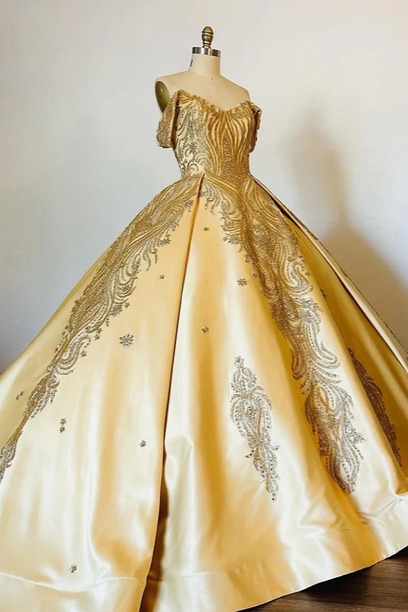 Jacqueline | Radiant Gold Quince Dresses with Luxurious Satin Elegance - Gold - PromDressClub