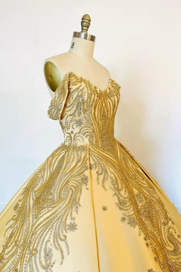 Jacqueline | Radiant Gold Quince Dresses with Luxurious Satin Elegance - Gold - PromDressClub