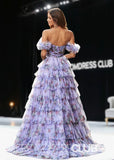 Jane | A Line Lavender Floral Long Prom Dress with Ruffles - Lavender Floral - PROMDRESS Club