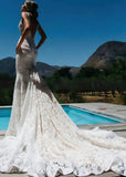 Janet | Exquisite Mermaid V Neck Backless Lace Wedding Dress with Long Train - White - PROMDRESS Club