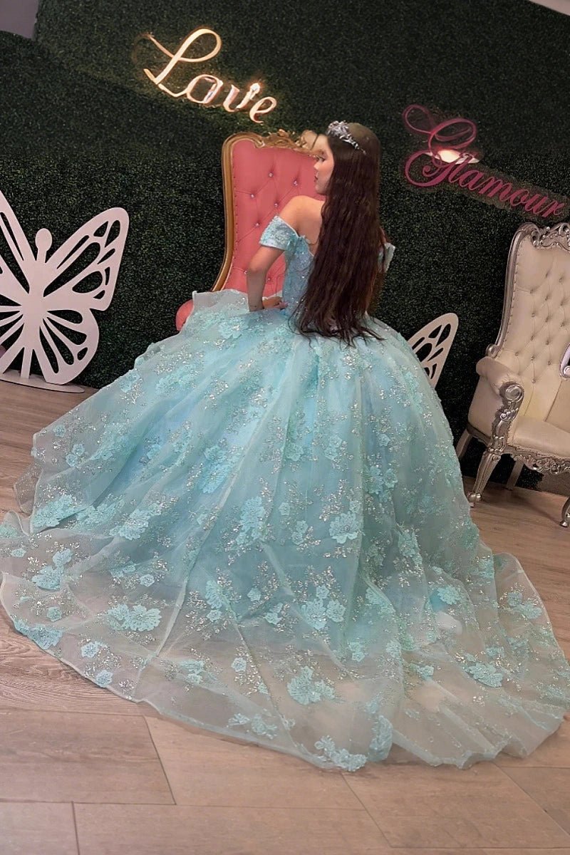 Jasmine | Stunning Light Blue Quinceanera Dresses with Ruffles and Off the Shoulder - Light Blue - PromDressClub