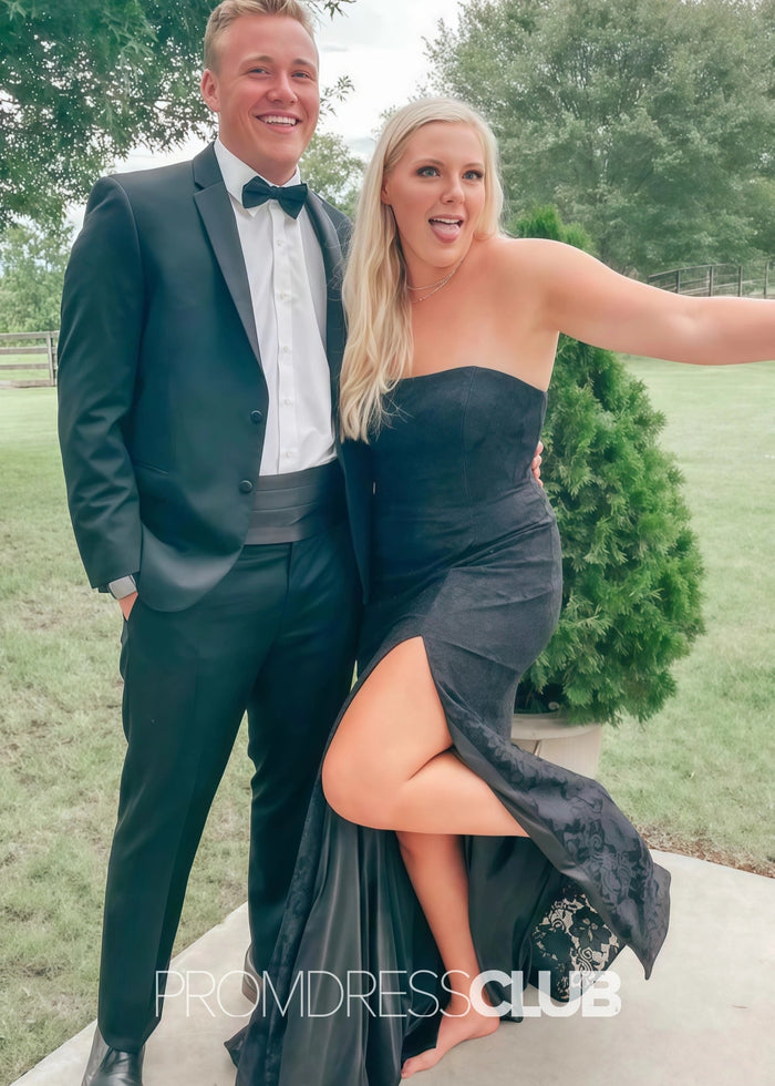 Jenny |Plus Size Black Prom Dresses Near Me With Lace Strapless Mermaid High Slit - Price #price_variant_lowest# - Black - PromDressClub