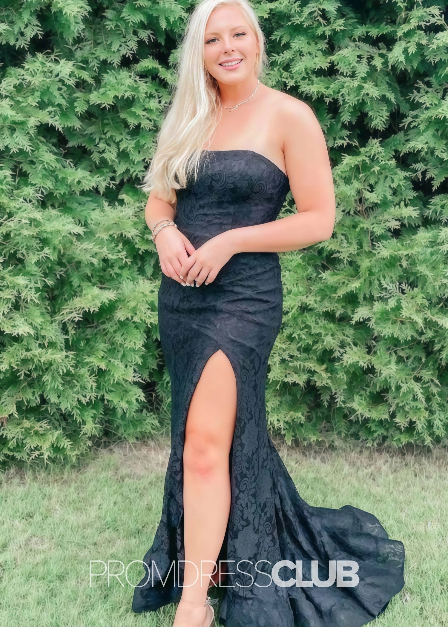 Jenny |Plus Size Black Prom Dresses Near Me With Lace Strapless Mermaid High Slit - Black - US0 - PromDressClub