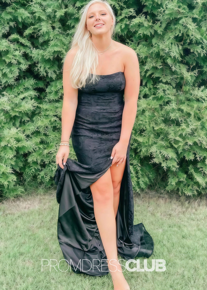 Jenny |Plus Size Black Prom Dresses Near Me With Lace Strapless Mermaid High Slit - Price #price_variant_lowest# - Black - PromDressClub