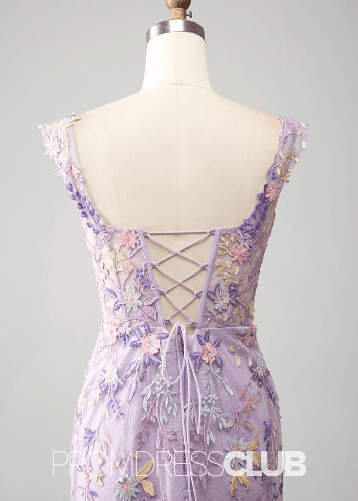 Jessica | Light Purple Floral Mermaid Embroidered Long Prom Dress - Light Purple Floral - PromDressClub
