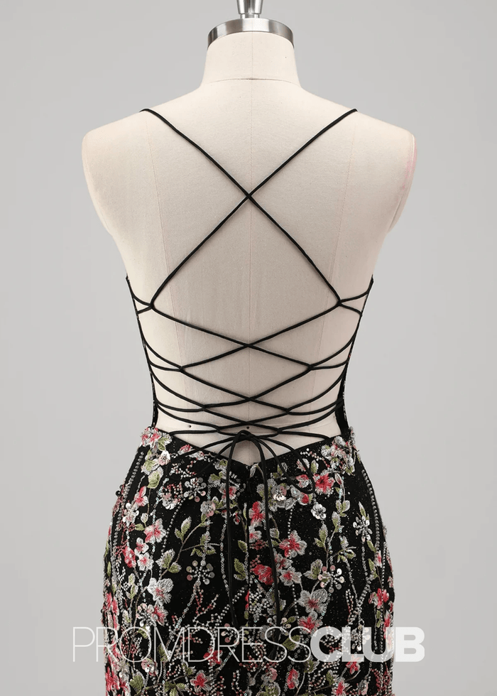 Jill | Light Blue Floral Mermaid Embroidered Tulle Prom Dress - Price #price_variant_lowest# - Black Floral - PromDressClub