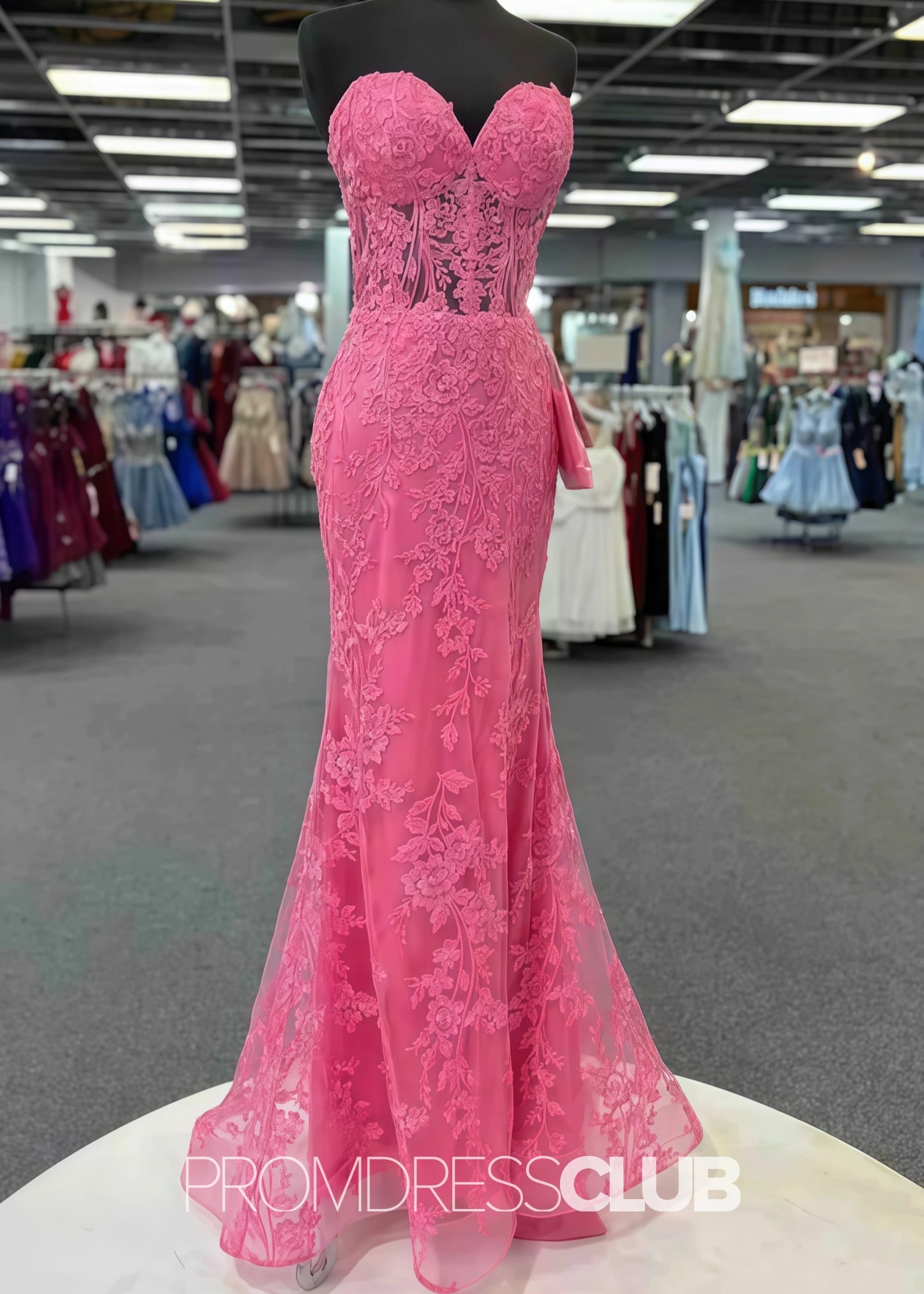 Joan |Long Pink Prom Dresses Near Me With Sweetheart Strapless Lace Appliques Mermaid - Pink - US0 - PromDressClub