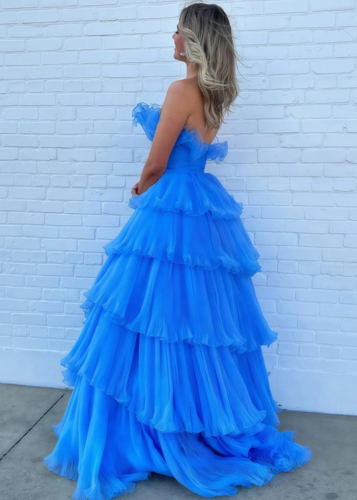 Joanna | A Line Royal Blue Light Pink Strapless Corset Formal Dress with Ruffle - Royal Blue - PromDressClub