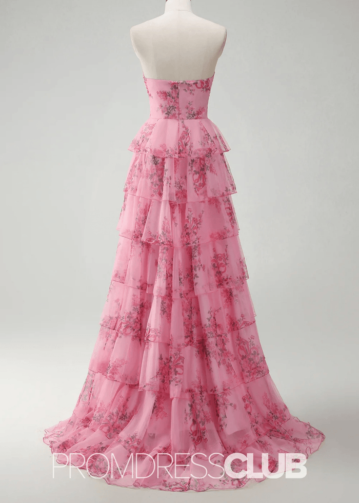 Joanna | Blush Floral A Line Long Prom Dress with Slit - Price #price_variant_lowest# - Blush Floral - PromDressClub