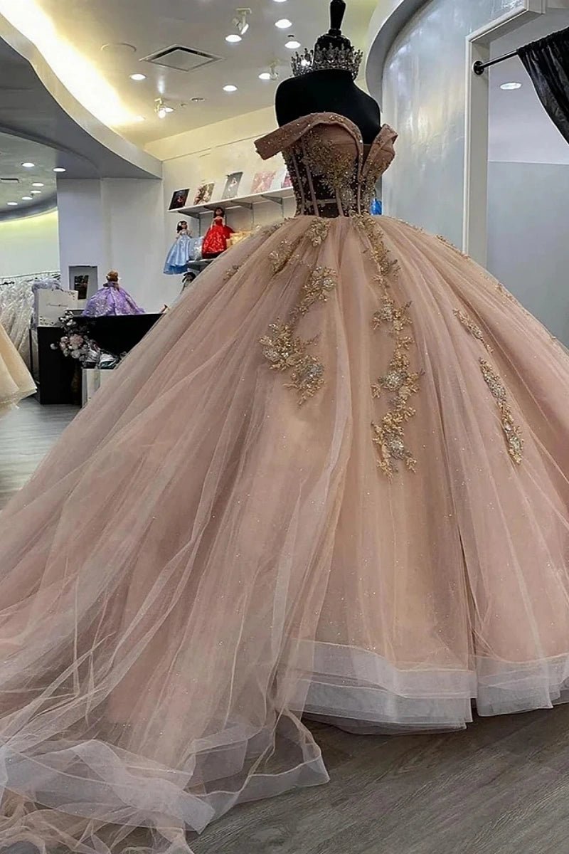 Joelle | Step Into Stardom with Breathtaking Rose Gold Quince Dresses - Rose Gold - PromDressClub