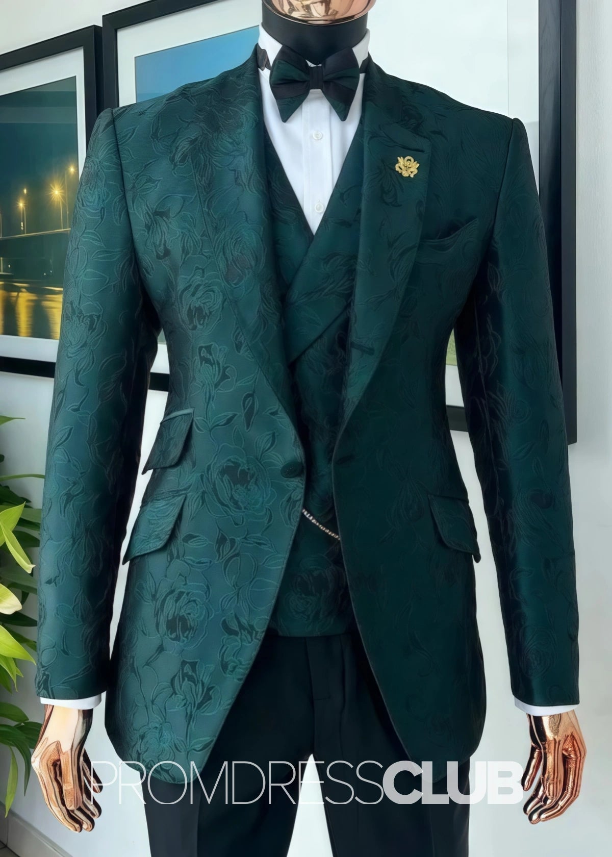 John |Dark Green Prom Suits For Men With Warren Notched Lapel Close Fitting | Three Pieces Bespoke Men Suits - 34 - PromDressClub