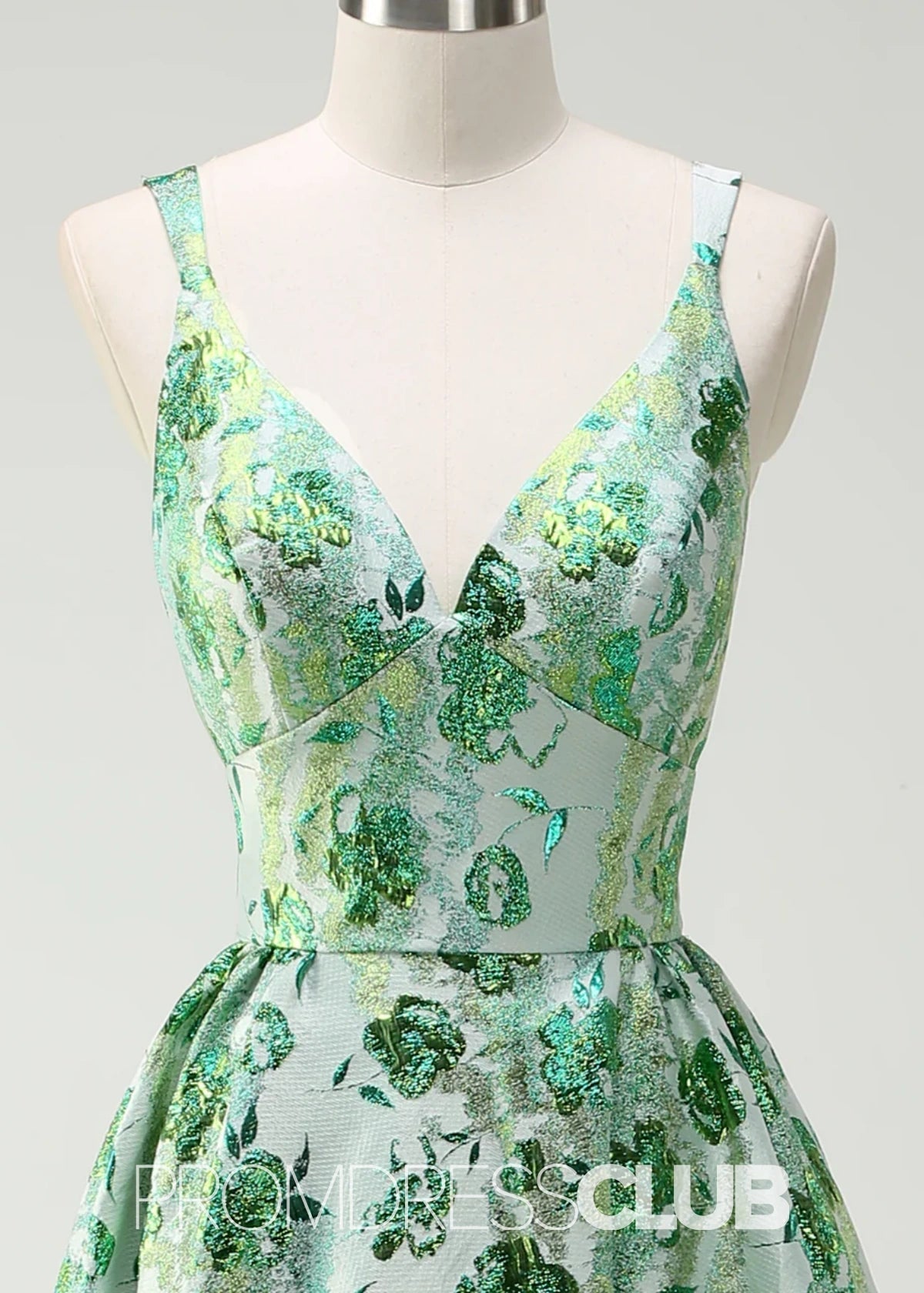 Judith | Sparkly Green Floral Spaghetti Straps Long Prom Dress - Green Floral - PROMDRESS Club