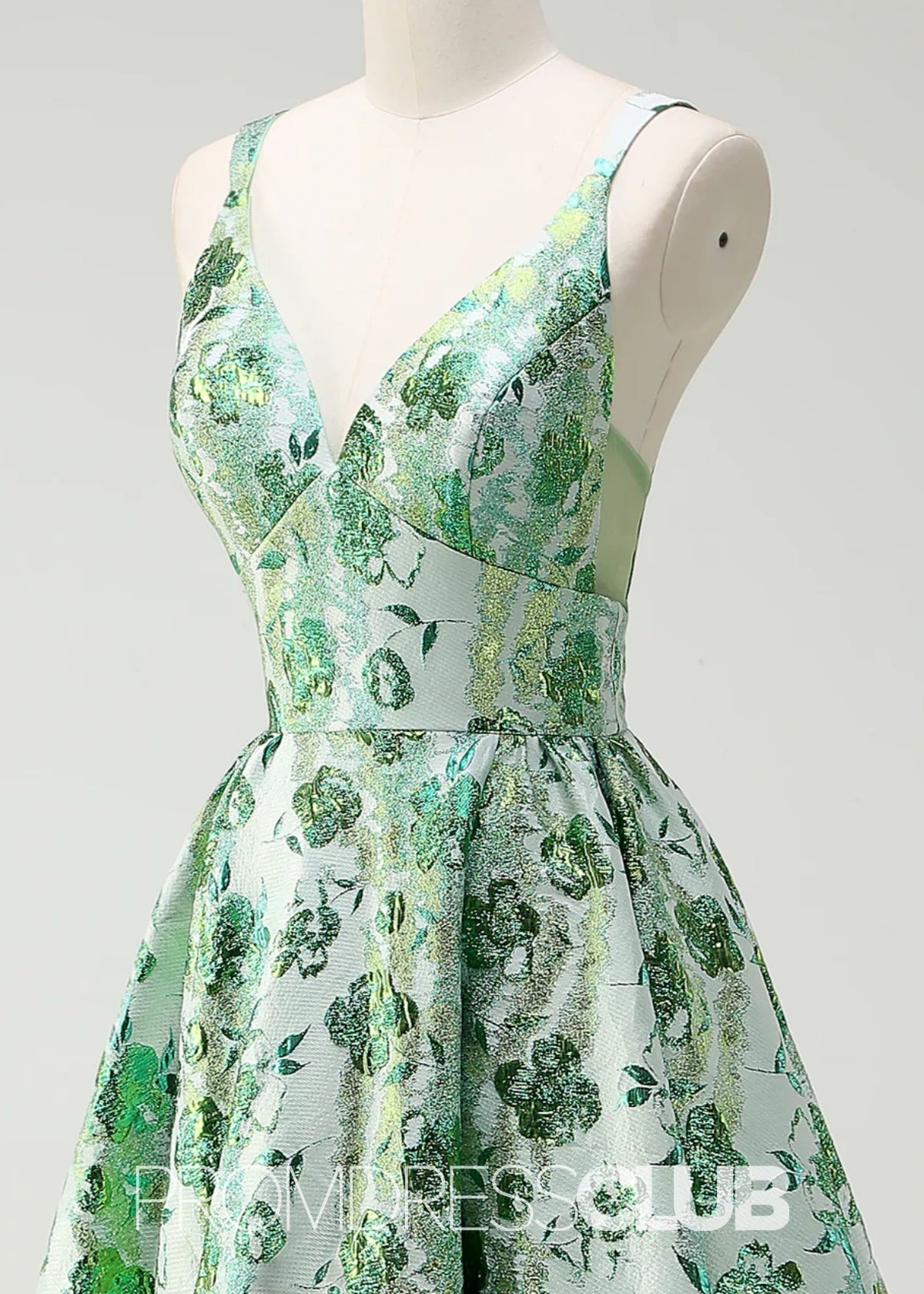 Judith | Sparkly Green Floral Spaghetti Straps Long Prom Dress - Green Floral - PROMDRESS Club