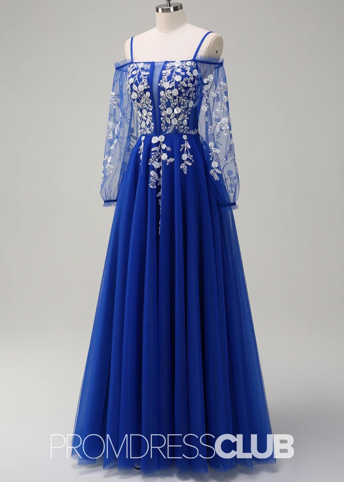 Julie | A - Line Cold Shoulder Sparkly Royal Blue Long Prom Dress - Royal Blue - PROMDRESS Club