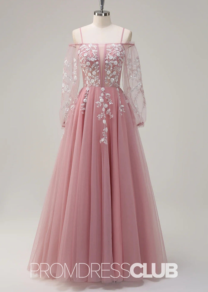 Julie | A - Line Cold Shoulder Sparkly Royal Blue Long Prom Dress - Price #price_variant_lowest# - Royal Blue - PromDressClub