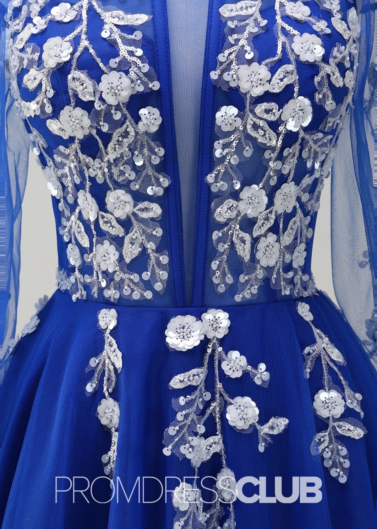 Julie | A - Line Cold Shoulder Sparkly Royal Blue Long Prom Dress - Royal Blue - PROMDRESS Club