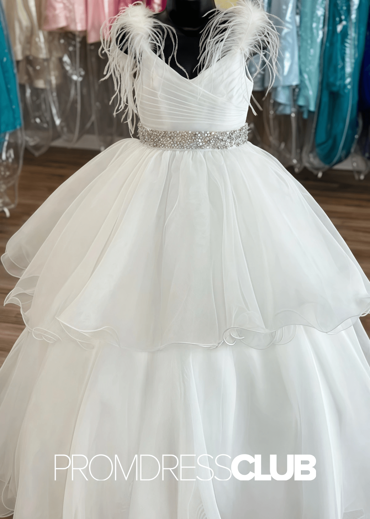 karen | Beaded White Feathers Pageant Dresses for Girls - White - PromDressClub