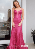 Karen | Mermaid V Neck Light Pink Sequin Long Prom Dress - Fuchsia - PROMDRESS Club