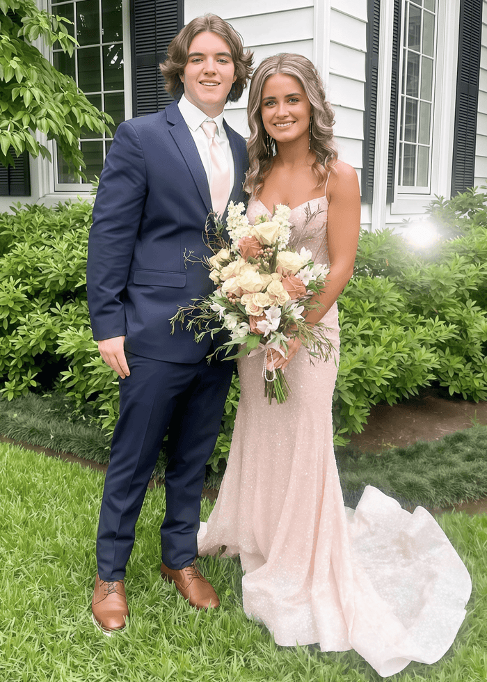 Karen | Mermaid V Neck Light Pink Sequin Long Prom Dress - Price #price_variant_lowest# - Light Pink - PromDressClub