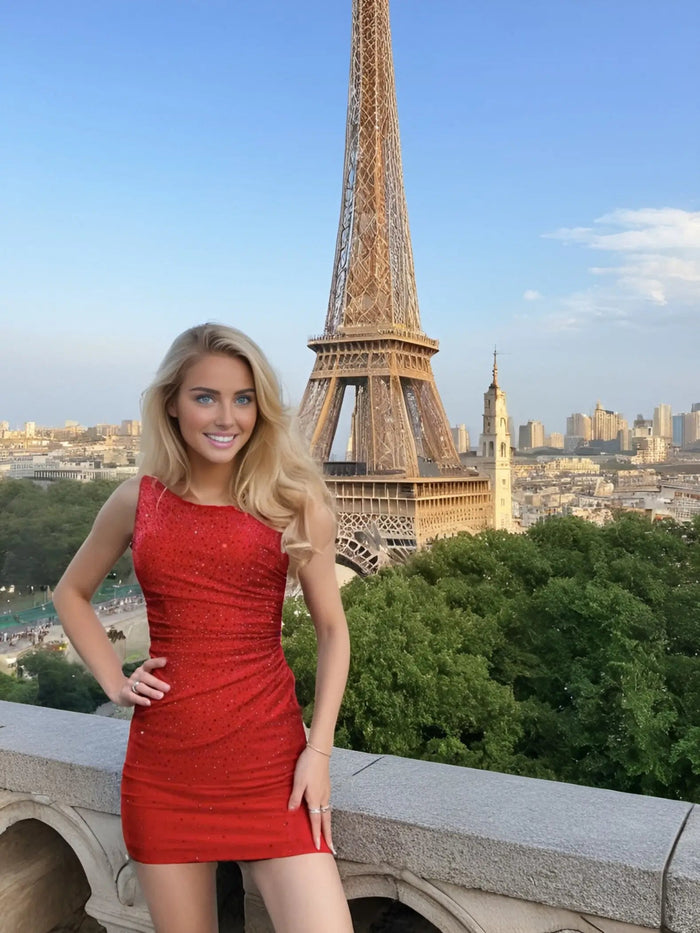 Kate |Sheath One Shoulder Short Fuchsia Homecoming Dress - Red - PromDressClub