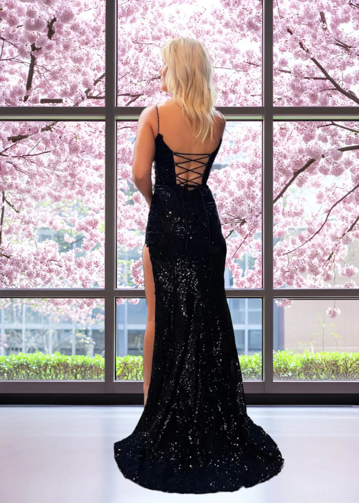 Kate | Sparkly Black Red Mermaid Strapless Strap Prom Dress with Slit and Train - Red - PromDressClub
