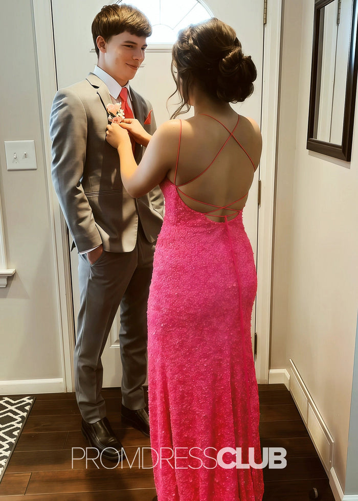 Katherine |Hot Pink Long Prom Dresses Shops With Sequins Mermaid Strapless Side Slit - Price #price_variant_lowest# - Hot Pink - PromDressClub