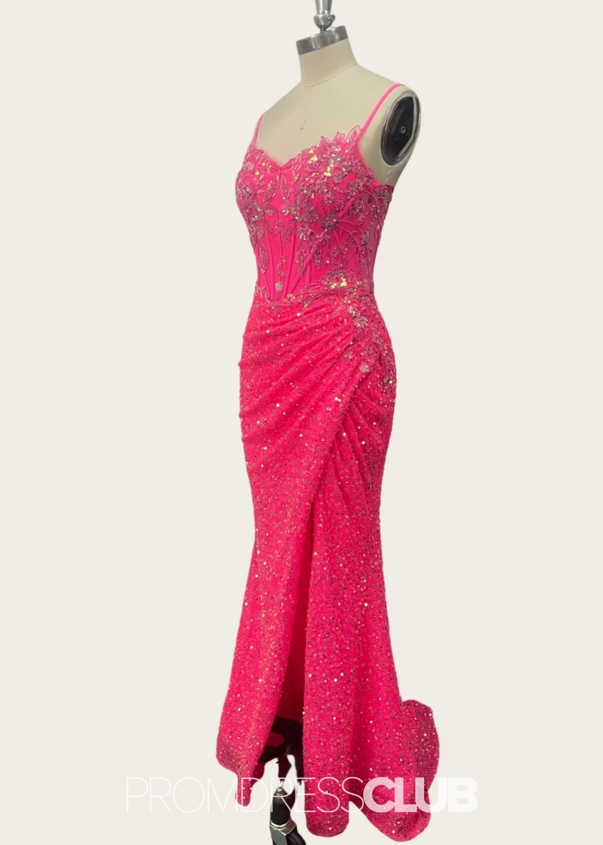 Katherine | Mermaid Appliques Blue Sequin Long Prom Dress - Hot Pink - PROMDRESS Club