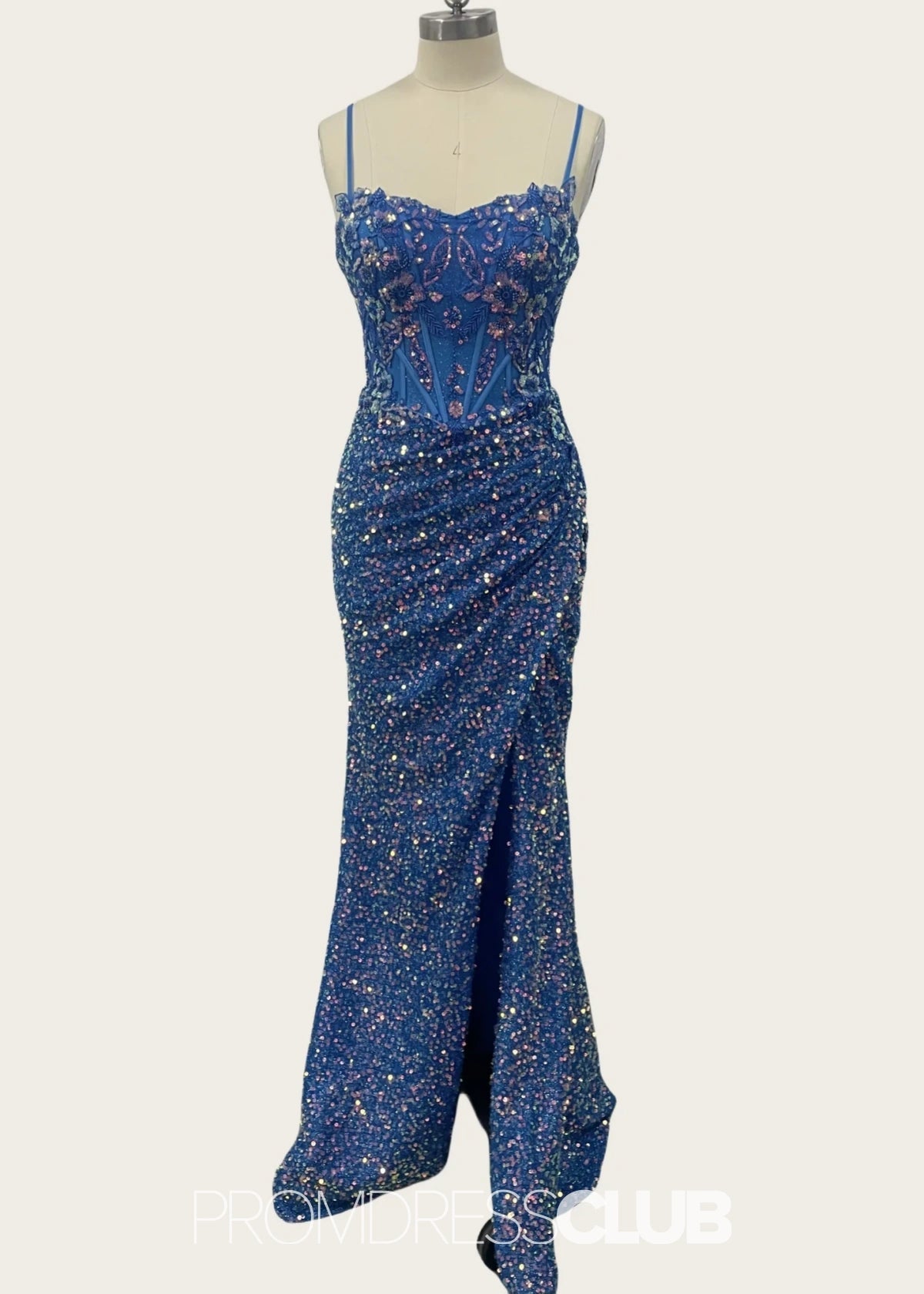 Katherine | Mermaid Appliques Blue Sequin Long Prom Dress - Navy Blue - PROMDRESS Club