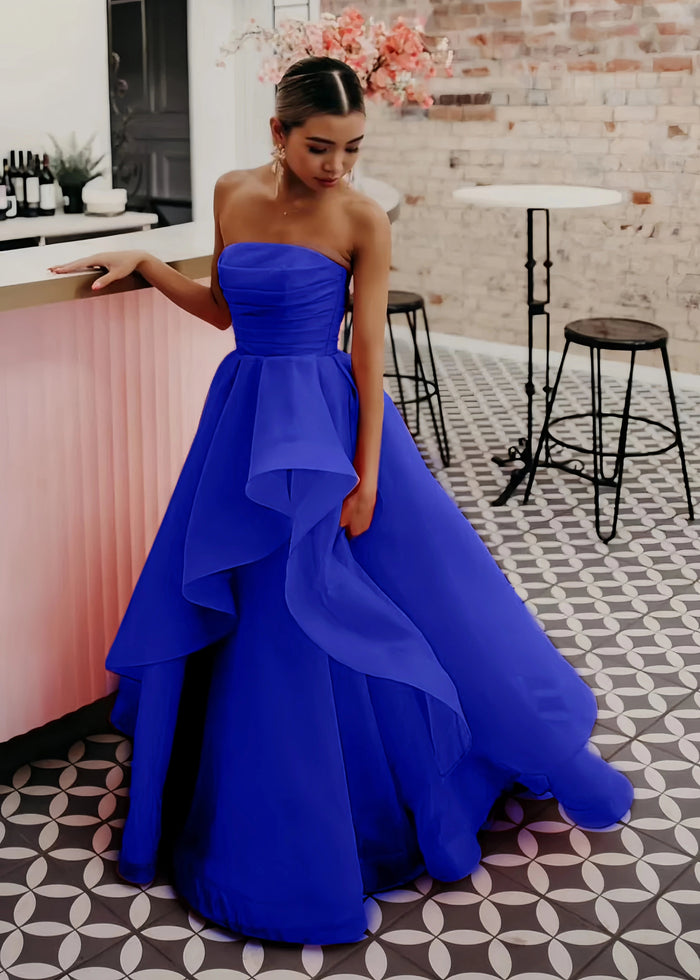 Katie | A Line Strapless Hot Pink Corset for Tulle Prom Dress - Royal Blue - PromDressClub