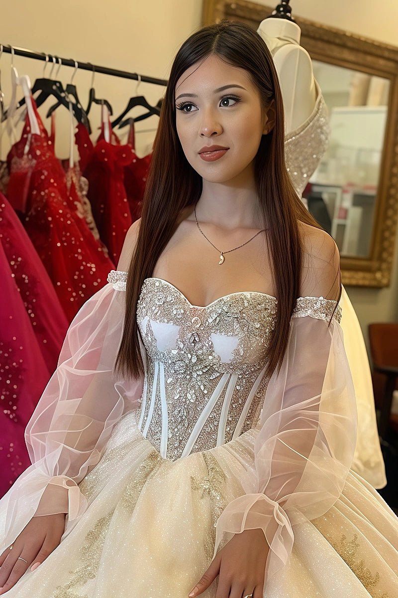 Kaylee | Shine Bright in Champagne Quince Dresses for Your Dream Celebration - Champagne - PromDressClub