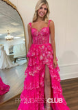 Kristin |Long Fuchsia Prom Dresses Near Me With A Line Off The Shoulder Sequin Tiered Ruffle - Fuchsia - US0 - PromDressClub