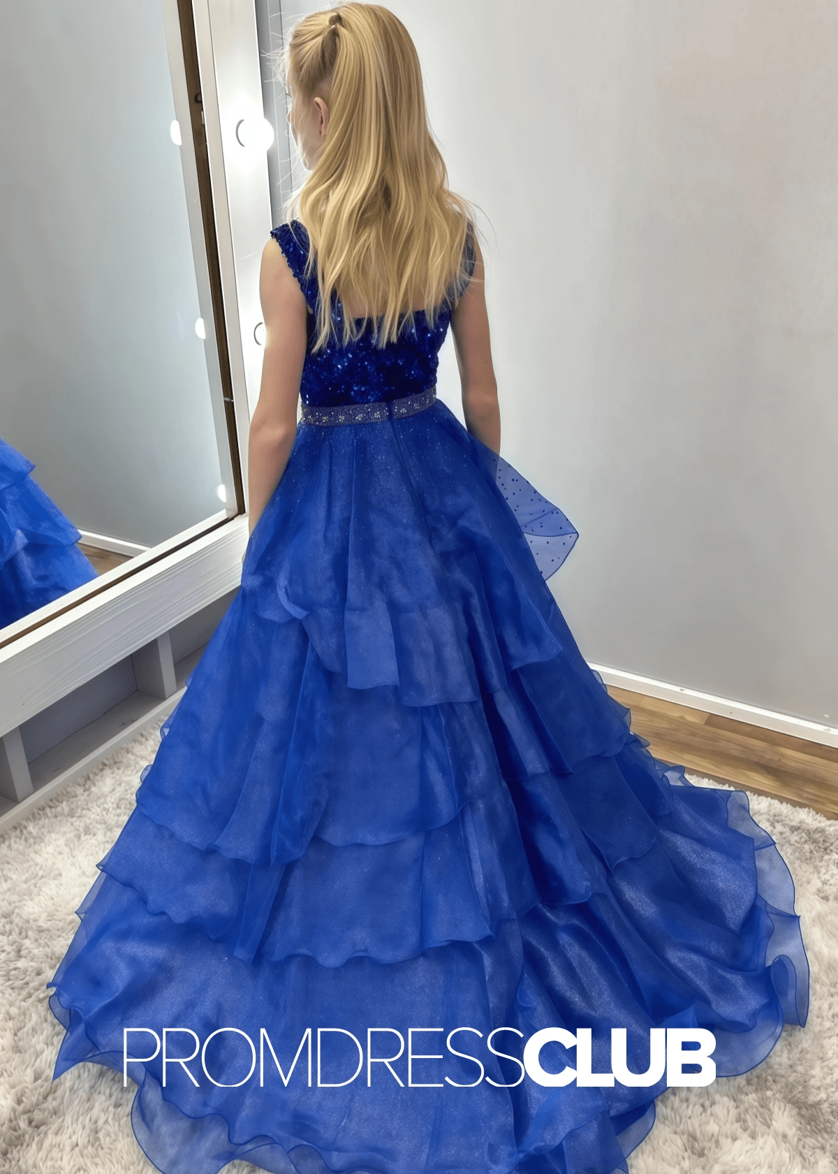 Kristin | Royal Blue Sequin Beaded Long Pageant Dresses for Girls - Royal Blue - PromDressClub