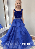 Kristin | Royal Blue Sequin Beaded Long Pageant Dresses for Girls - Royal Blue - PromDressClub