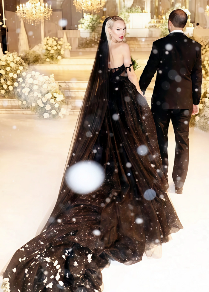 Laila | Elegant Black Wedding Dresses for Classic & Gothic Brides - Black - PromDressClub