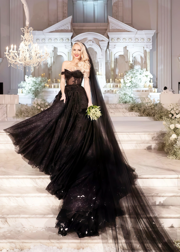 Laila | Elegant Black Wedding Dresses for Classic & Gothic Brides - Black - PromDressClub