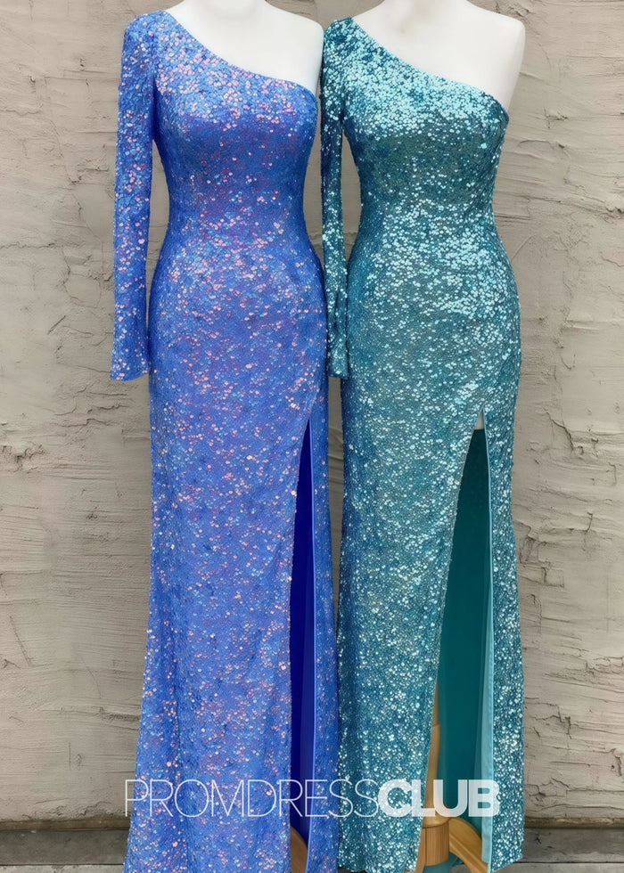 Lauren |Long Gold Prom Dresses Shops With Stunning Sequins Mermaid One Sleeve Slit - Price #price_variant_lowest# - Green - PromDressClub