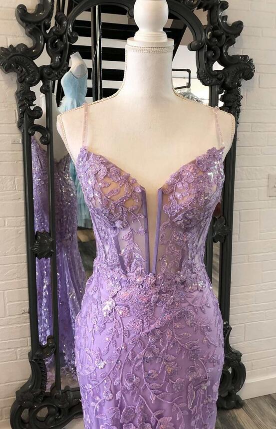 Irene |Lavender Floral Formal Dress Mermaid Long Prom Dress Appliques - Purple - PromDressClub