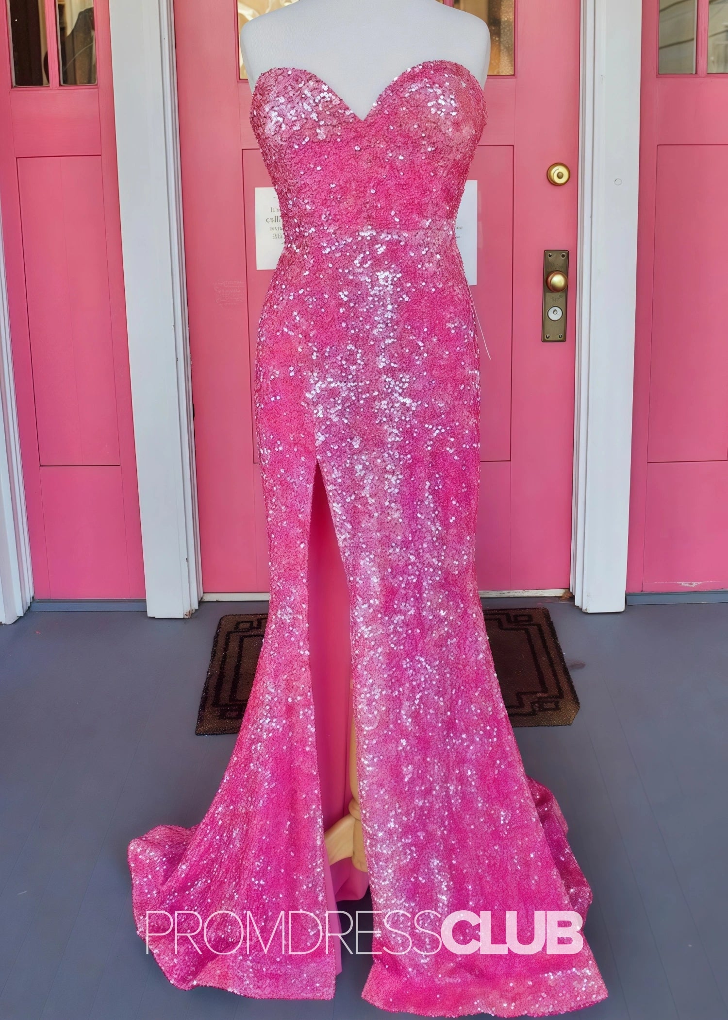 Lee |Hot Pink Prom Dresses Near Me With Sparkle Sequin Mermaid Sweetheart High Slit - Price #price_variant_lowest# - Hot Pink - PromDressClub