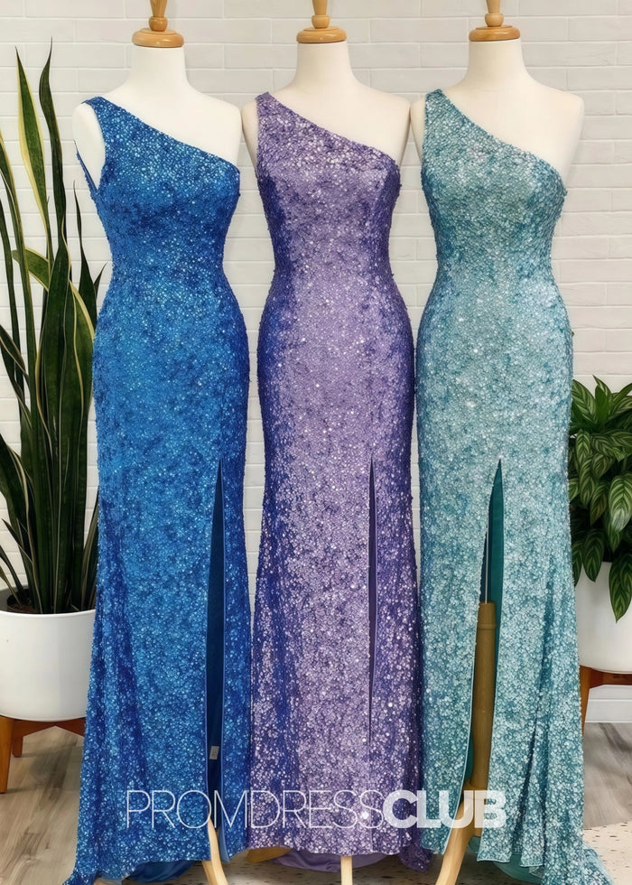 Leila |Long Orange Prom Dresses Near Me With One Shoulder Sequins Mermaid Slit - Price #price_variant_lowest# - Lilac - PromDressClub