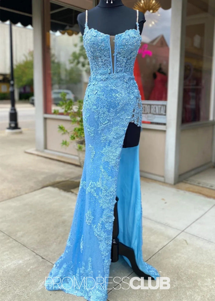 Leila | Mermaid Feather Appliques Blue Sequin Long Prom Dress - Price #price_variant_lowest# - Blue - PromDressClub