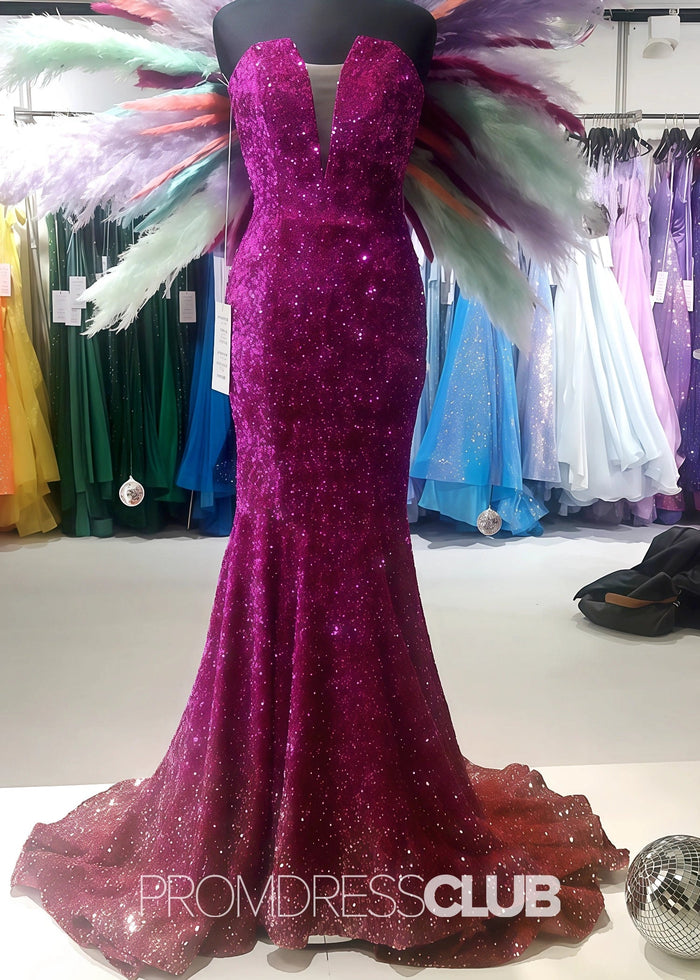 Lesley |Long Green Prom Dresses Near Me With Sequin Strapless V Neck Mermaid - Price #price_variant_lowest# - Purple - PromDressClub