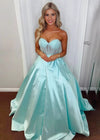 Light Blue Strapless Corset Beaded Formal Dress with Bow Color Light Blue